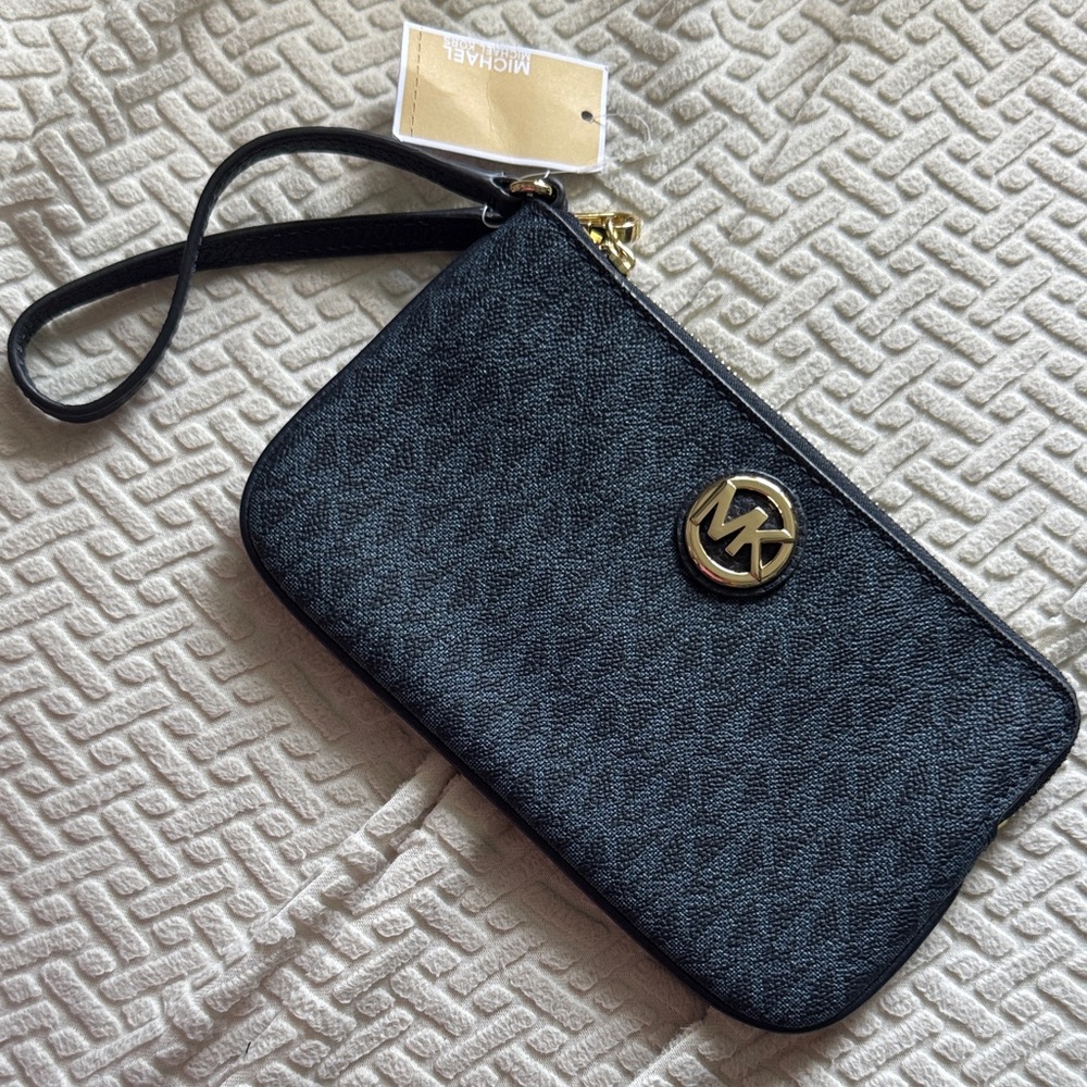 Michael Kors Black, Navy and Gold Wristlet